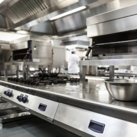 Work surface and kitchen equipment in professional kitchen